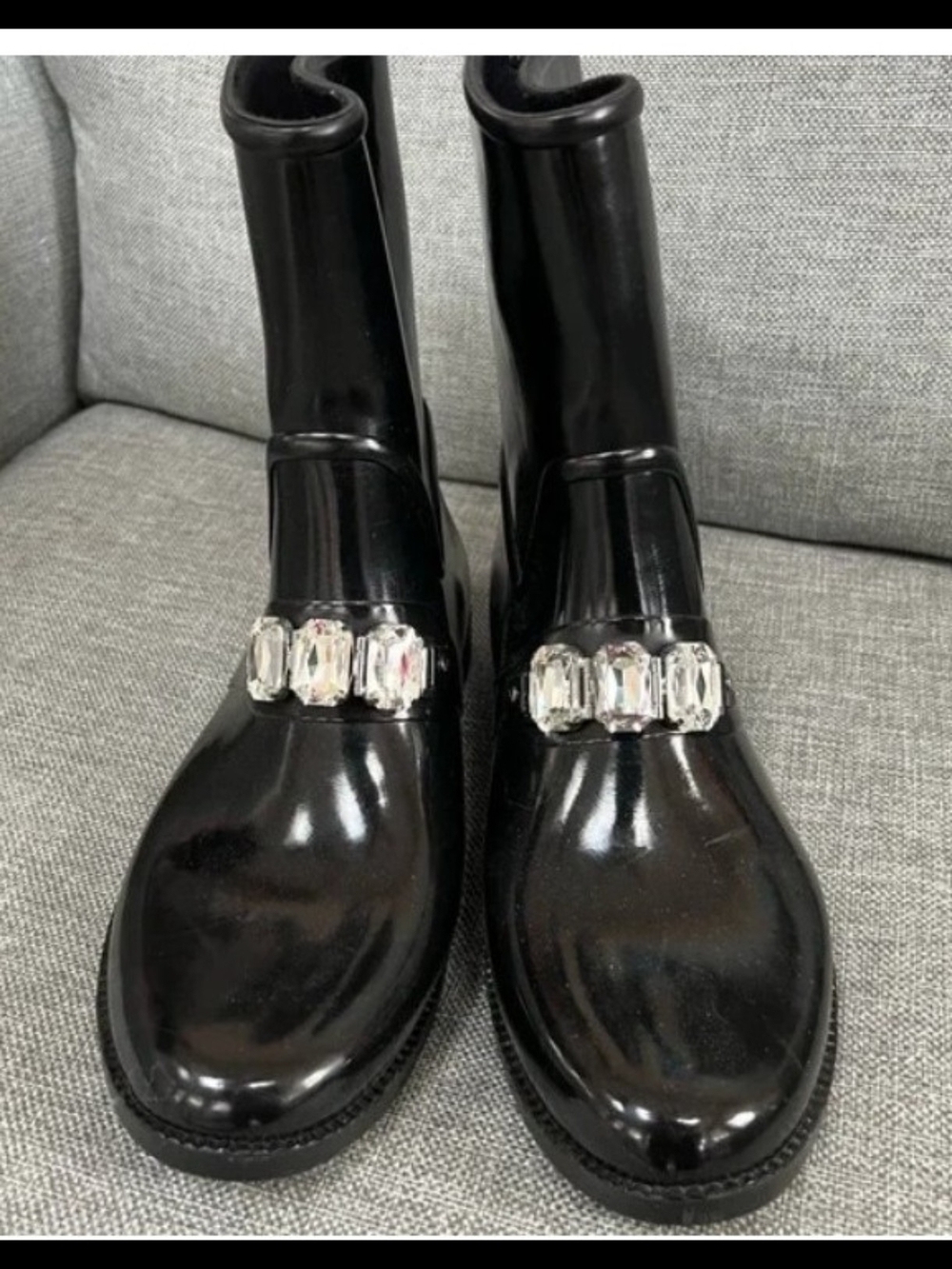 Michael Kors Black Patent Ankle Boots with Crystal Jewel Strap